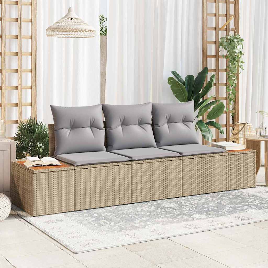 Garten-Sofa-Set mit Kissen 3 pcs Beige und Hellgrau Poly Rattan